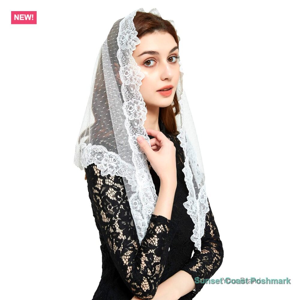 Lace Triangle Mantilla Veil Floral Embroidered Bridal Accessory